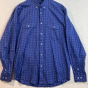 Mr. Unique Men’s Plaid Casual Button Down Blue Shirt Sz M